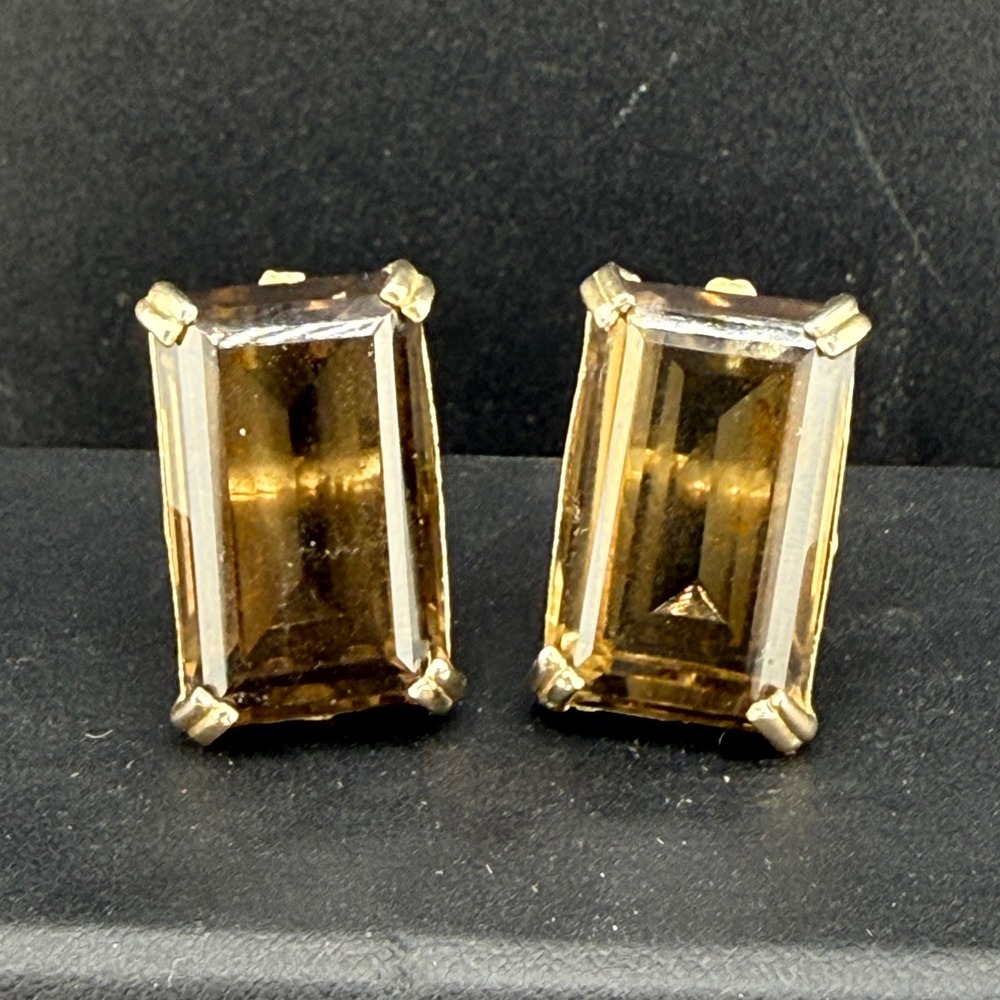 Vintage Cufflinks Gold Tone Brown Stone Large Formal READ